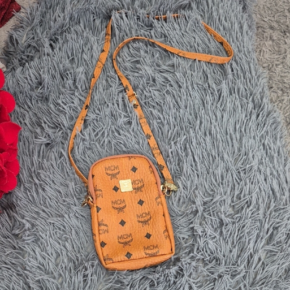 MCM Cognac Crossbody Bag with Logo Print - Picture 1 of 4